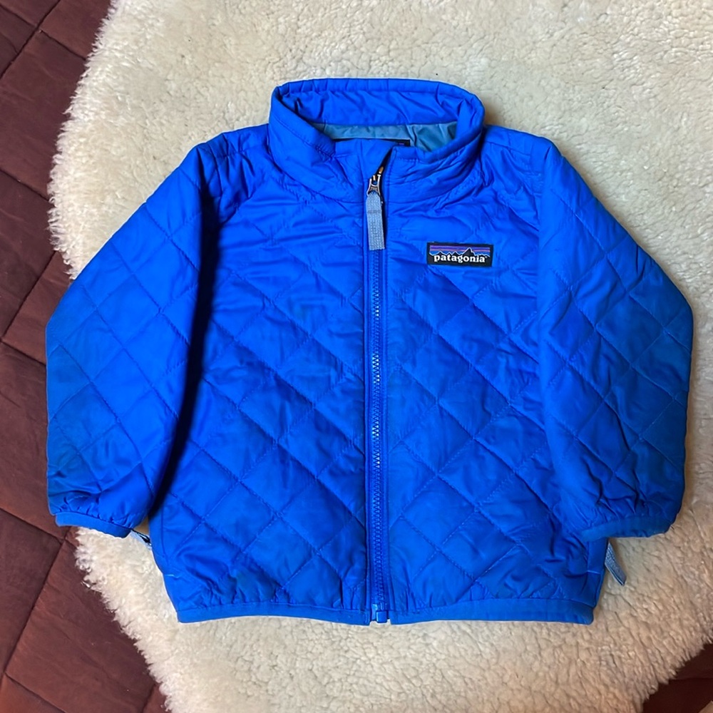 Blue quilted Patagonia baby jacket